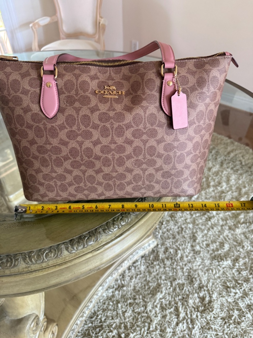 Coach Gallery Tote Khaki Pink Signature Canvas Leather Bag NEW - Picture 11 of 13